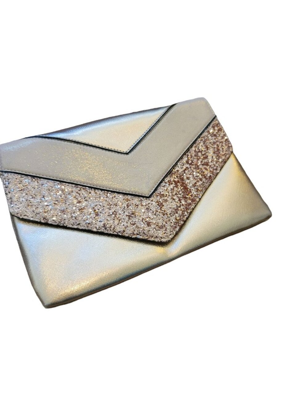 Charming Charlie Clutch Purse Rose Gold & Beige Copper Glitter Prom Dance JJ3541